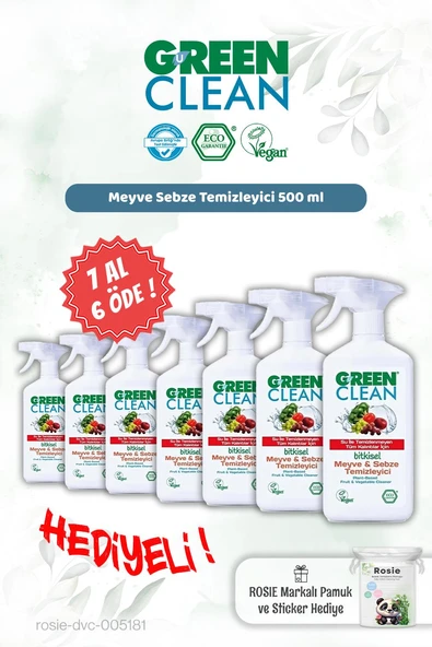 Green Clean Meyve Sebze Tem. 500 ml 7 AL 6 ÖDE ve Rosie Hediye ürün görseli