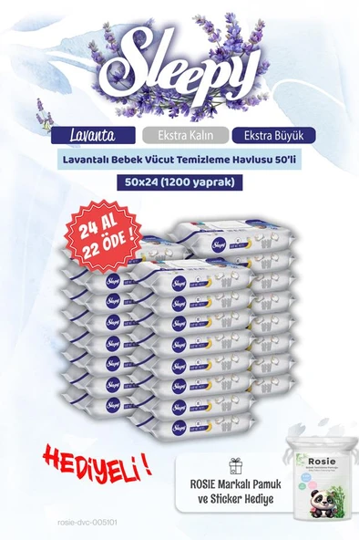 24 AL 22 ÖDE Lavantalı Bebek Vücut Temizleme Mendili 50'li ve Rosie Pamuk ürün görseli