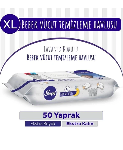 Sleepy XL Lavanta Kokulu Bebek Vücut Temizleme Mendili 50 Yaprak ürün görseli