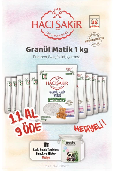 Hacı Şakir 1 kg 11 AL 9 ÖDE Granül Matik Çamaşır Deterjanı ve Rosie ürün görseli