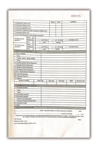 6 adet Düvenci İşe Giriş Periyodik Muayene Formu ( Ek 2 Sağlık Raporu) - Resim 3