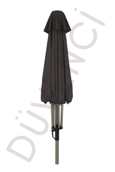 Alubrella Güneş Şemsiyesi Yuvarlak, 250 CM Çaplı, Antrasit Renkli Su Geçirmez Kumaş, Bidonsuz - Resim 2