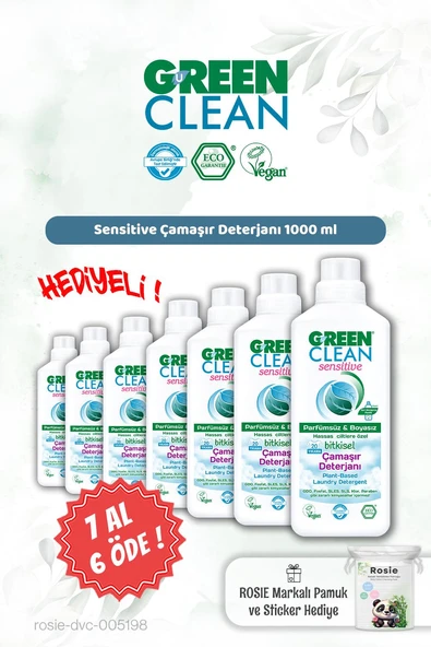 Green Clean Sensitive Çamaşır Deterjanı 1000 ml 7 AL 6 ÖDE ve Rosie Hediye ürün görseli