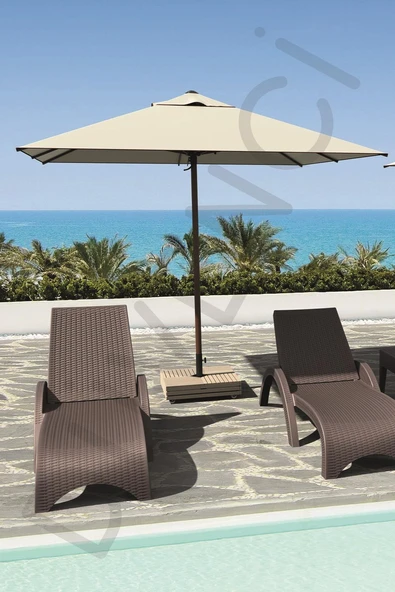 Alubrella Krem Güneş Şemsiyesi Kare, 210/210 8 telli, Su Geçirmez Kumaş, Bidonlu - Resim 3