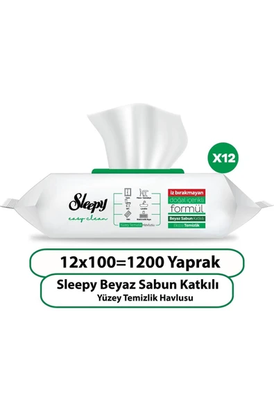 Sleepy Easy Clean Beyaz Sabun Katkılı Yüzey Temizlik Havlusu 100 X 12 Adet ürün görseli
