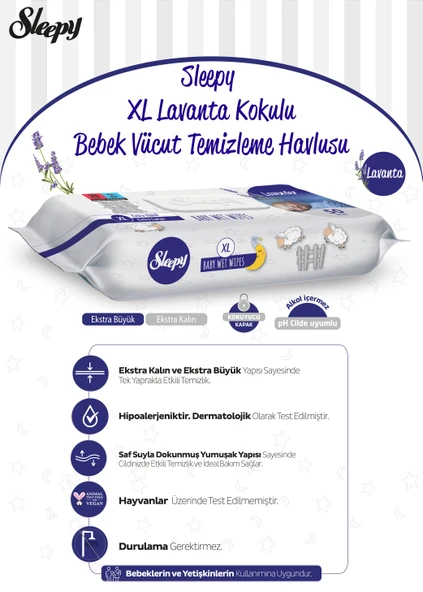 Sleepy 18 AL 16 ÖDE Lavantalı Bebek Vücut Temizleme Mendili 50'li ve Rosie Pamuk - Resim 5
