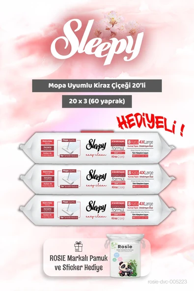 Sleepy 3 adet Mopa Uyumlu Kiraz Çiçeği 20'li ve Rosie Bebek pamuğu ürün görseli