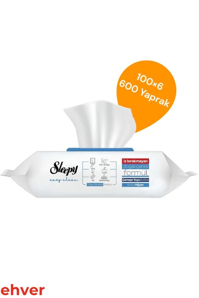 Sleepy 6'lı Easy Clean Çamaşır Suyu Katkılı Yüzey Temizlik Havlusu (600 Yaprak) ürün görseli