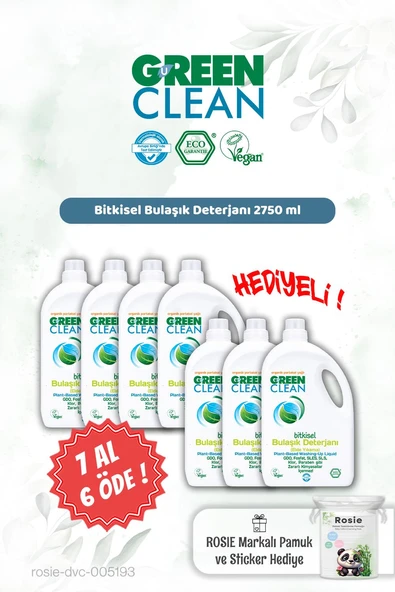 Green Clean Bitkisel Bulaşık Deterjanı 2750 ml 7 AL 6 ÖDE ve Rosie Hediye ürün görseli
