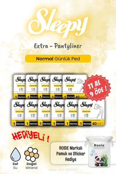 Sleepy 11 AL 9 ÖDE Extra 40'lı Günlük Ped Normal 40'lı ve Rosie Hediye - 1