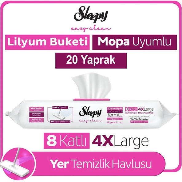 Sleepy Easy Clean Lilyum Buketi Mopa Uyumlu Yer Temizlik Havlusu 20 Yaprak ürün görseli