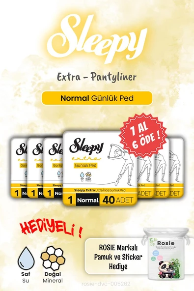 Sleepy Extra 7 AL 6 ÖDE Günlük Ped Normal 40'lı ve Rosie Hediye ürün görseli