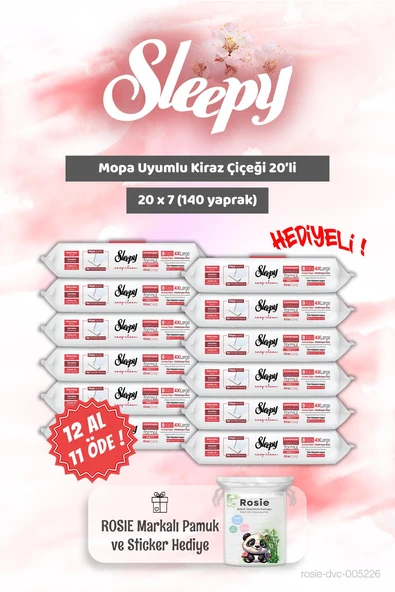 12 AL 11 ÖDE Kiraz Çiçeği Sleepy Mopa Uyumlu 20'li ve Rosie Bebek pamuğu ürün görseli