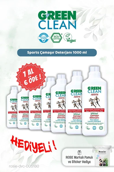 Green Clean 7 AL 6 ÖDE Sports Çamaşır Deterjanı 1000 ml ve Rosie Hediye ürün görseli