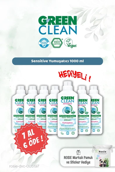 Green Clean Sensitive Yumuşatıcı 1000 ml 7 AL 6 ÖDE ve Rosie Hediye ürün görseli