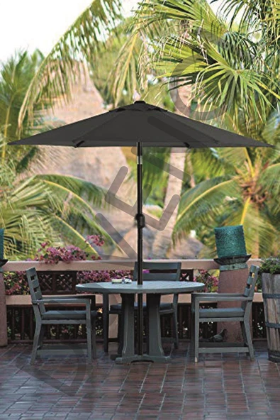 Alubrella Antrasit Renk Bahçe Şemsiyesi Yuvarlak, 250 CM Çaplı, Su Geçirmez Kumaş, Bidonlu - Resim 4