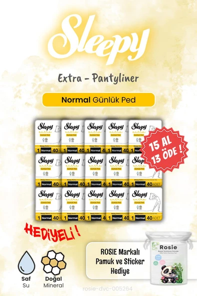 15 AL 13 ÖDE Sleepy Extra 40'lı Günlük Ped Normal 40'lı ve Rosie Hediye ürün görseli
