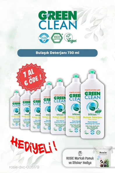 Green Clean Elde Bulaşık Det. 730 ml 7 AL 6 ÖDE ve Rosie Hediye ürün görseli