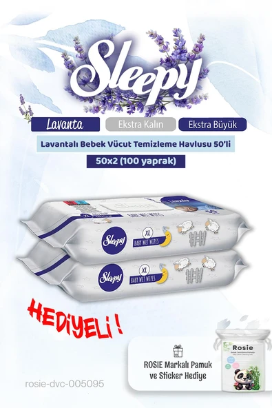 Sleepy 2 adet Lavantalı Bebek Vücut Temizleme Mendili 50'li ve Rosie Pamuk ürün görseli