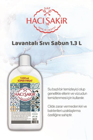 Hacı Şakir 1300 ml Lavanta Sıvı Sabun 2 adet ve Rosie Hediye - Resim 2