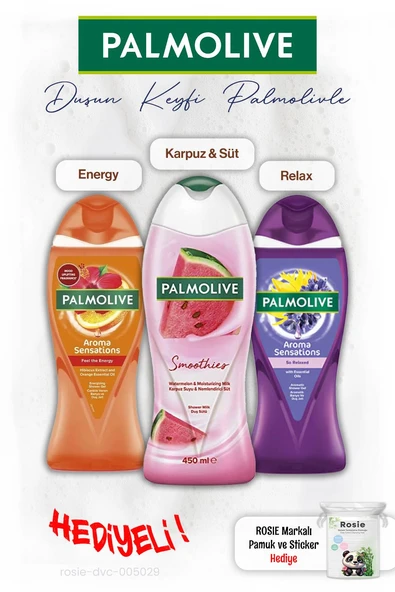 Palmolive 3'lü Duş Karpuz, Relax ve Energy 500 ml, ROSIE hediye ürün görseli