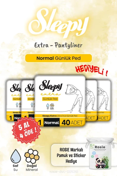 Sleepy 5 AL 4 ÖDE Extra Günlük Ped Normal 40'lı ve Rosie Hediye ürün görseli