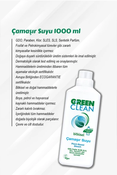 7 AL 6 ÖDE Green Clean Bitkisel Çamaşır Suyu 1000 ml ve Rosie Hediye - Resim 2