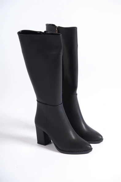 Kadın Paris Siyah Deri Yandan Fermuarlı Diz Altı Cizme - 4