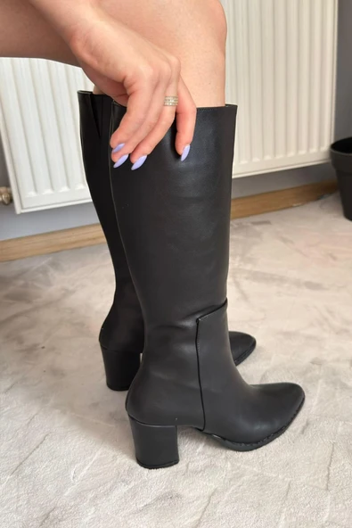 Kadın Paris Siyah Yandan Fermuarlı Diz Altı Cizme 410 - 5