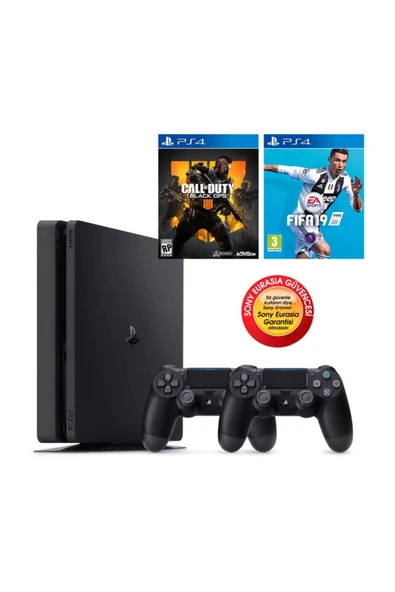 Sony Ps4 Slim 500Gb Oyun Konsolu Eurasia Garantili + PS4 COD Black Ops 4 + PS4 Fifa 19 Türkçe + 2. Kol