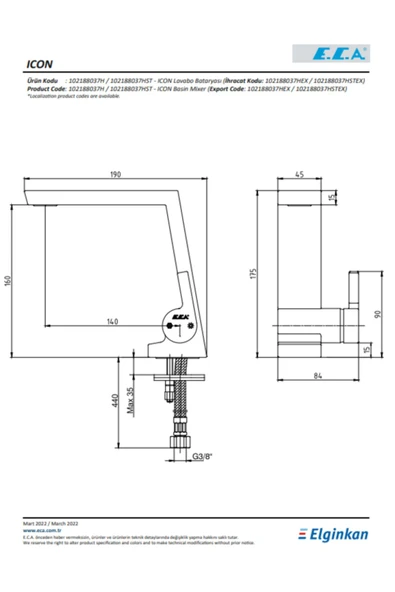 Eca İcon Lavabo Bataryası - Su Tasarruflu 102188037HST - 2