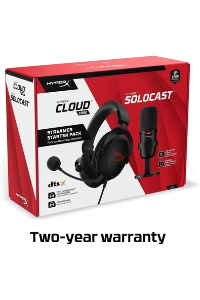 HyperX Streamer Pack - Could Core Gaming Kulaküstü Kulaklık Dts, Solocast Gaming Mikrofon, One Size - 7