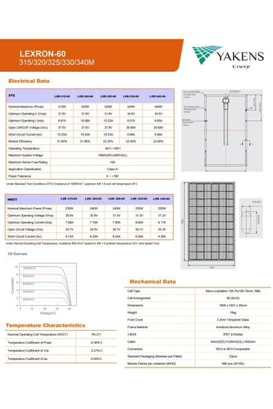 Lexron 340 Watt 24v Monokristal Güneş Paneli - 5