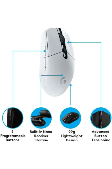 logitech Lıghtspeed Kablosuz Oyuncu Mouse Beyaz G305 - 6