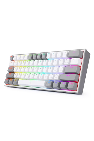 REDRAGON K617-rgb Wg Türkçe Q Fizz %60 Kablolu Mekanik Oyuncu Klavyesi, Red Switch, Beyaz/gri - 2