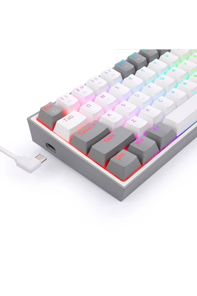 REDRAGON K617-rgb Wg Türkçe Q Fizz %60 Kablolu Mekanik Oyuncu Klavyesi, Red Switch, Beyaz/gri - 5