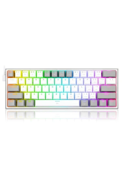 REDRAGON K617-rgb Wg Türkçe Q Fizz %60 Kablolu Mekanik Oyuncu Klavyesi, Red Switch, Beyaz/gri
