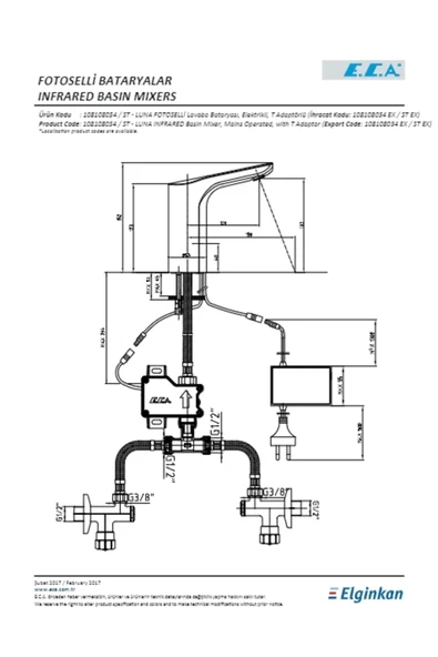 Eca Luna Fotoselli Lavabo Batarya Elektrikli T Adaptor - 2
