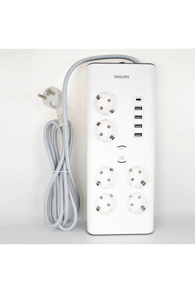 Philips Spn7060wa/62 5 Usb Girişli 6'lı 2 M Anahtarlı Akım Korumalı Priz
