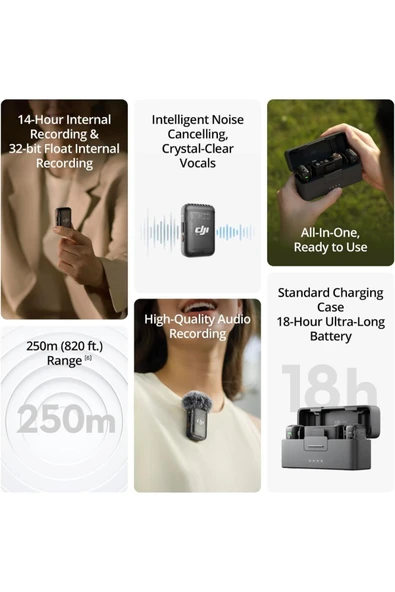 DJI Mic 2 (2 TX + 1 RX + Charging Case)-Gürültü Engelleme, Dokunmaktik ekran, Mikrofon - 2