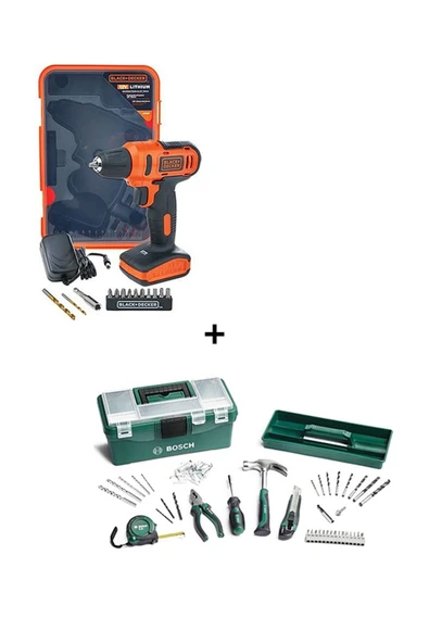 Black&Decker Black & Decker Ld12sp Akülü Vidalama Matkap + Bosch 73 Parça Toolbox Aksesuar Seti