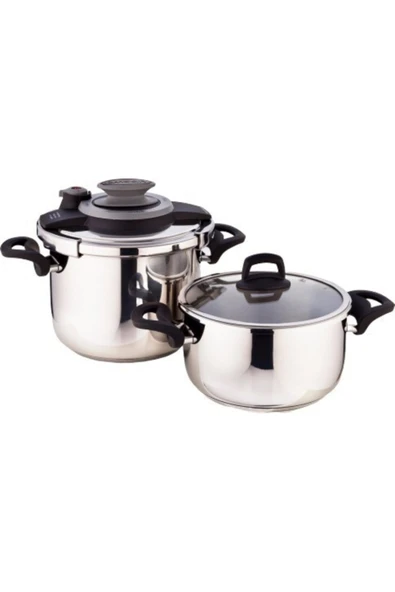 Emsan 2'li Montana Siyah Düdüklü Seti 6lt + 4lt Düdüklü Tencere