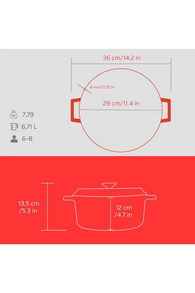 Lava Döküm Yuvarlak Tencere Döküm Demir Yekpare Kulplu Spring Serisi Çap(Ø)28cm. - 5