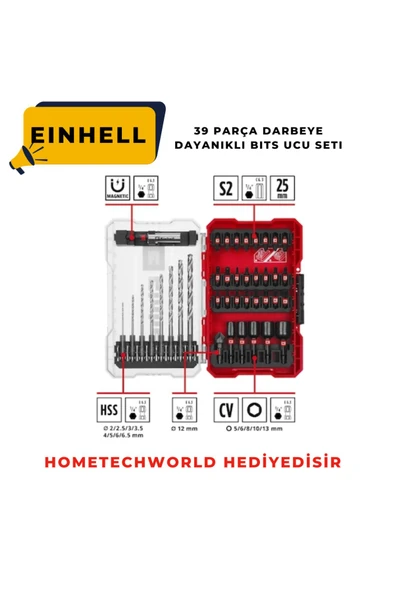 Einhell (2X2,0AH) Çift Akülü Darbeli Vidalama 39 Parça Bıts Vidalama Ucu Hediye - 2