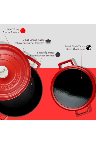 Lava Döküm Yuvarlak Tencere Döküm Demir Yekpare Kulplu Spring Serisi Çap(Ø)28cm. - 6