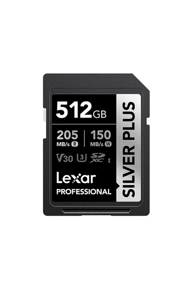 Lexar 512GB LSDSIPL512G-BNNNG SD Professional Silver Plus SDXC UHS-I Kart Up To 205MB/s Okuma 150MB/ - 3