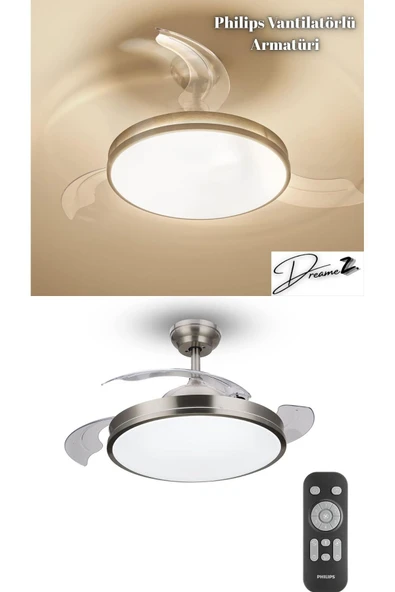 Philips Drm Atlas DC Fan ceiling Tavan Vantilatörlü Armatür,Açılır Kapanır Kanatlı,Kumandalı,Sarı Beyaz Işık