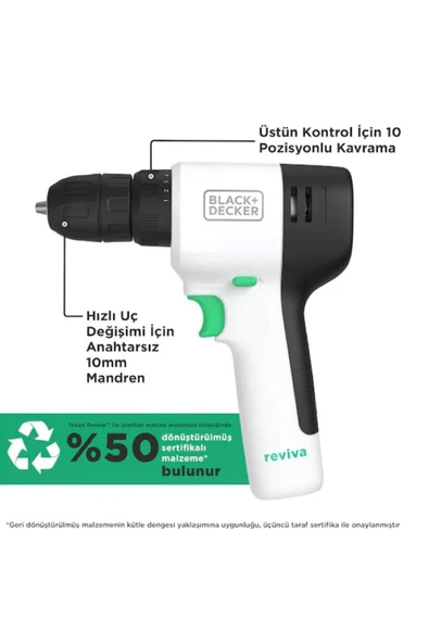 Black&Decker Reviva Şarjlı Matkap, Akülü Matkap, Vidalama, REVDD12C-QW 12V 1.5AH