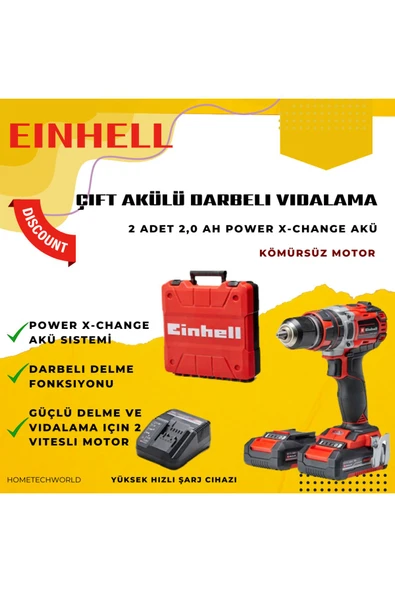 Einhell (2X2,0AH) Çift Akülü Darbeli Vidalama 39 Parça Bıts Vidalama Ucu Hediye