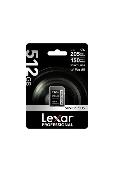 Lexar 512GB LSDSIPL512G-BNNNG SD Professional Silver Plus SDXC UHS-I Kart Up To 205MB/s Okuma 150MB/ - 1